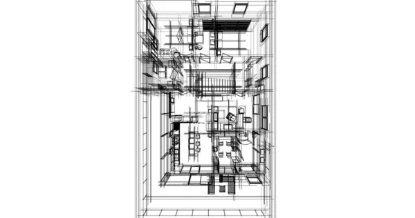 Conception Logiciels Modélisation Bâtiment Architecture Illustration Intérieure — Photo