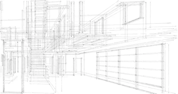 Conception Logiciels Modélisation Bâtiment Architecture Illustration Intérieure — Photo