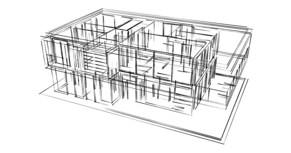  Mimarlık binasının 3D modelleme yazılım tasarımı, dahili illüstrasyon