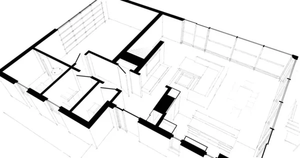 建筑三维建模软件设计 室内图解 — 图库照片