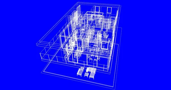  Mimarlık binasının 3D modelleme yazılım tasarımı, dahili illüstrasyon