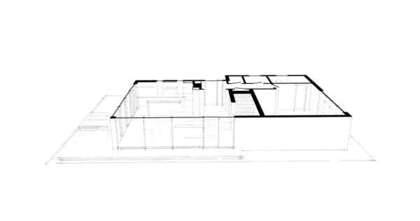 Conception Logiciels Modélisation Bâtiment Architecture Illustration Intérieure — Photo