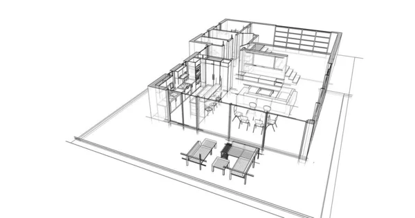 Modelovací Software Návrh Architektonické Budovy Interiérová Ilustrace — Stock fotografie