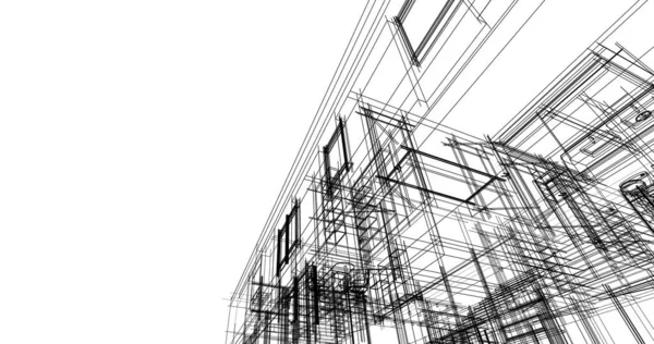 Conception Logiciels Modélisation Bâtiment Architecture Illustration Intérieure — Photo