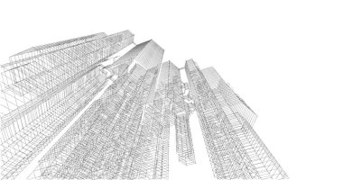 Arkaplanda mimari bina 3d illüstrasyon