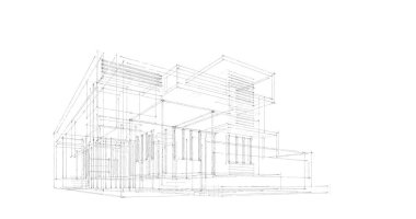 Arkaplanda mimari bina 3d illüstrasyon