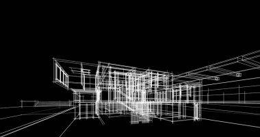 Arkaplanda mimari bina 3d illüstrasyon