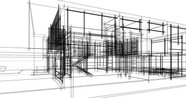 Arkaplanda mimari bina 3d illüstrasyon