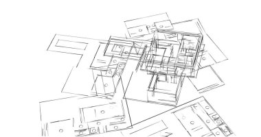 Mimari sanat konseptinde soyut çizgiler, minimum geometrik şekiller. 