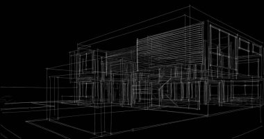Arkaplanda mimari bina 3d illüstrasyon