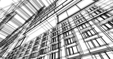 Mimari sanat konseptinde soyut çizgiler, minimum geometrik şekiller. 