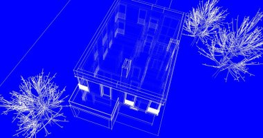 Arkaplanda mimari bina 3d illüstrasyon