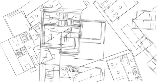 Líneas Abstractas Dibujo Concepto Arte Arquitectónico Formas Geométricas Mínimas —  Fotos de Stock