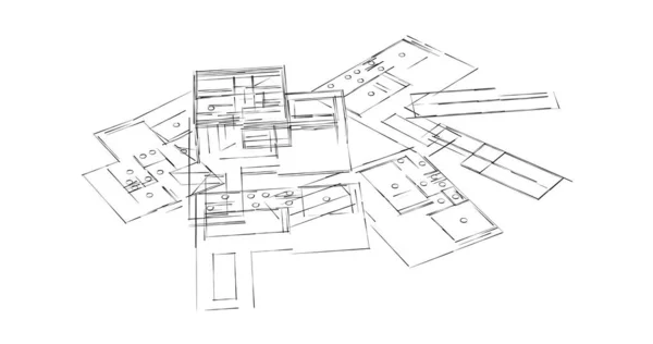 Líneas Abstractas Dibujo Concepto Arte Arquitectónico Formas Geométricas Mínimas —  Fotos de Stock