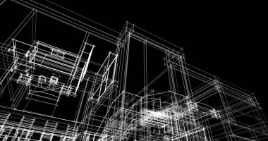 Arkaplanda mimari bina 3d illüstrasyon