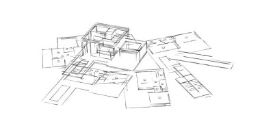 Mimari sanat konseptinde soyut çizgiler, minimum geometrik şekiller. 
