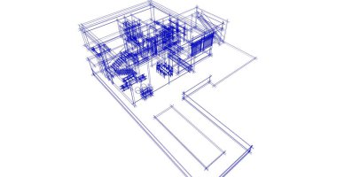 Arkaplanda mimari bina 3d illüstrasyon