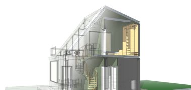 Arkaplanda mimari bina 3d illüstrasyon,