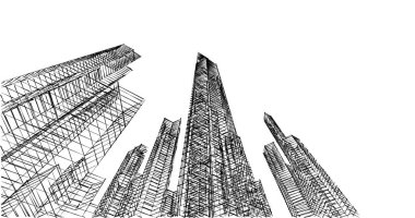 Arkaplanda mimari bina 3d illüstrasyon