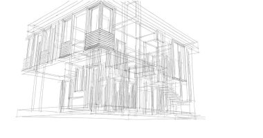 Arkaplanda mimari bina 3d illüstrasyon