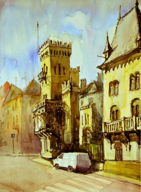  Çizim, mimari konsept, minimum geometrik şekiller.