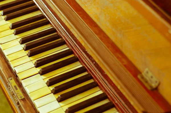 Vintage piano. Closeup shot. Conceptual art background
