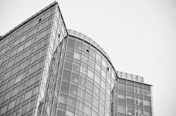 Architectural shot, building facade with windows, black and white
