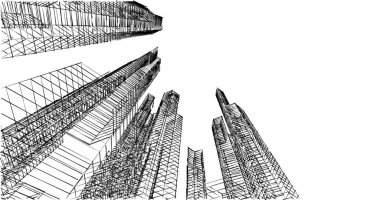 Arkaplanda mimari bina 3d illüstrasyon