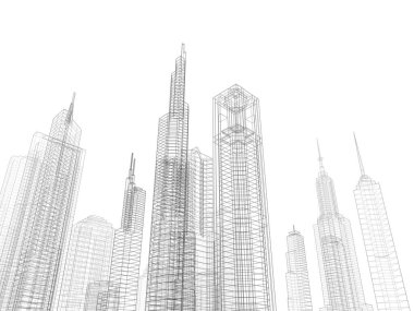 Arkaplanda mimari bina 3d illüstrasyon