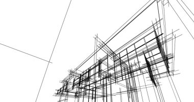 Arkaplanda mimari bina 3d illüstrasyon