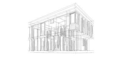 Arkaplanda mimari bina 3d illüstrasyon