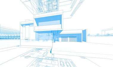 Abstract drawing lines in architectural art concept, minimal geometrical shapes.  clipart