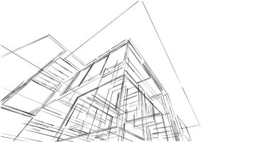 Mimari sanat konseptinde soyut çizgiler, minimum geometrik şekiller. 