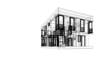 Arkaplanda mimari bina 3d illüstrasyon