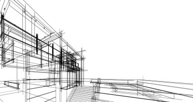 Arkaplanda mimari bina 3d illüstrasyon