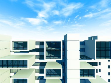 Arkaplanda mimari bina 3d illüstrasyon