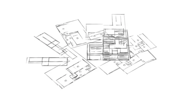 Abstracte Tekenlijnen Architectonisch Kunstconcept Minimale Geometrische Vormen — Stockfoto