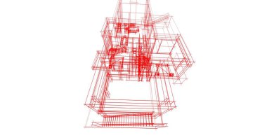 Arkaplanda mimari bina 3d illüstrasyon