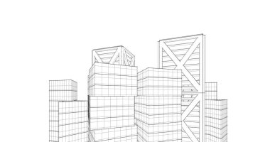 Arkaplanda mimari bina 3d illüstrasyon