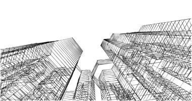 Arkaplanda mimari bina 3d illüstrasyon