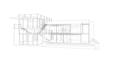 Arkaplanda mimari bina 3d illüstrasyon