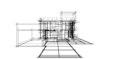 Arkaplanda mimari bina 3d illüstrasyon