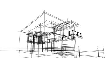 Arkaplanda mimari bina 3d illüstrasyon
