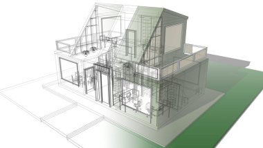 Arkaplanda mimari bina 3d illüstrasyon,