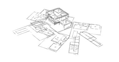 Mimari sanat konseptinde soyut çizgiler, minimum geometrik şekiller. 