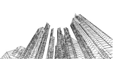 Arkaplanda mimari bina 3d illüstrasyon