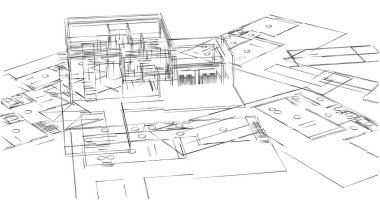 Mimari sanat konseptinde soyut çizgiler, minimum geometrik şekiller. 