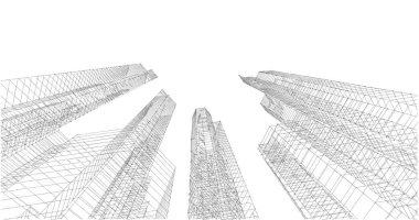 Arkaplanda mimari bina 3d illüstrasyon