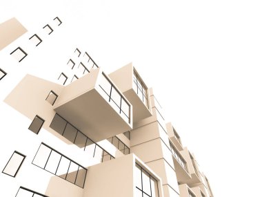 Arkaplanda mimari bina 3d illüstrasyon