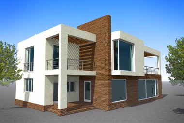 Arkaplanda mimari bina 3d illüstrasyon